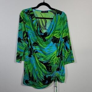 Vintage Jones NY Scoop Neck Floral Tropical Blouse Top XL Ruched Stretch Resort